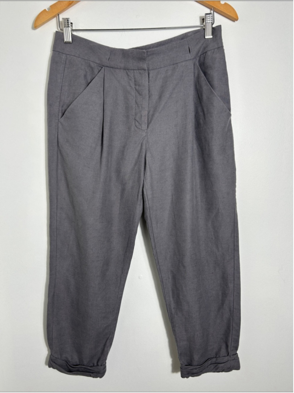 Aritzia Wilfred Allant Pants Women’s Size 0 Gray Lyocell Linen Blend Cropped